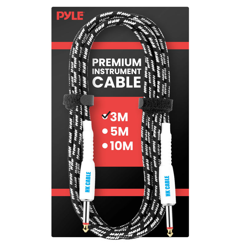 PyleUsa 10 Ft. Guitar Instrument Cable - AMP Cord Straight 1/4-Inch TS to Straight for Electric Guitar, Bass, Keyboard, Flexible Tweed Jacket, Gold Plated Plug - PPJJ101