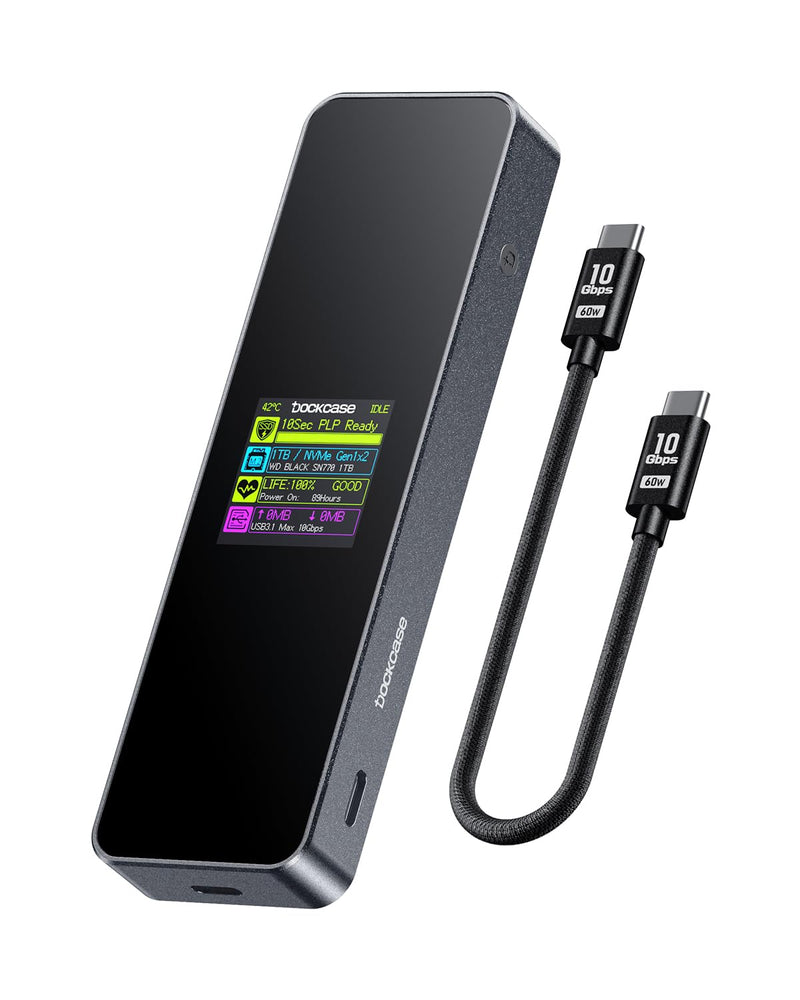 DOCKCASE Smart M.2 NVMe SSD Enclosure, 10s Power Loss Protection (PLP), 10Gbps USB 3.2 Gen 2 Type-C External Hard Drive Case, Fits 2230/2242/2260/2280 NVMe M/B+M Key 4.0 TB