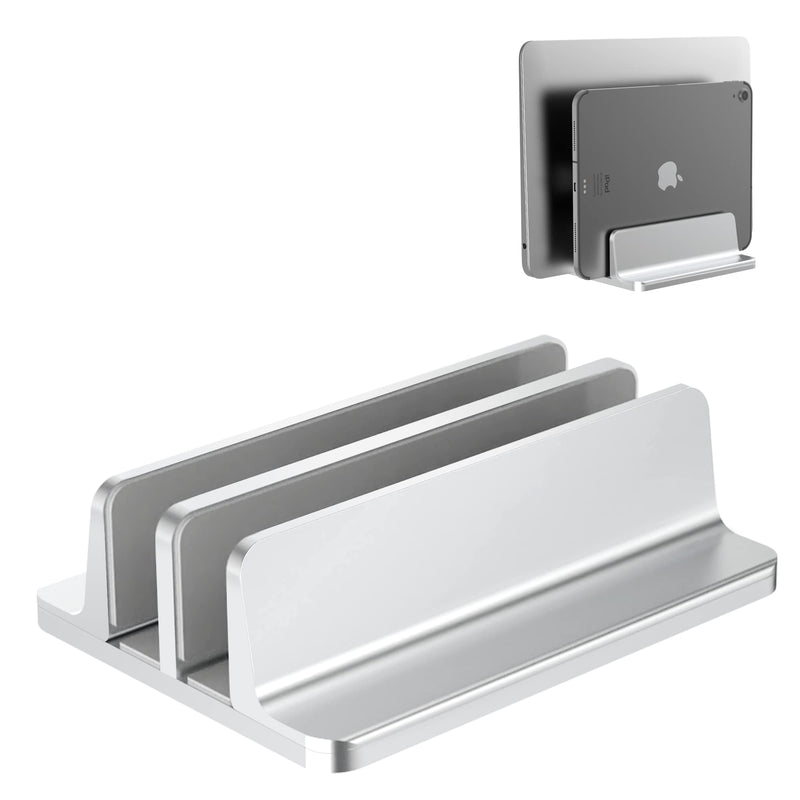 New Vertical Laptop Stand, Adjustable 2 Slot Aluminum Desktop Holde(Up to 17.3 inch), Fits All MacBook/Microsoft Surface/HP/Dell/ChromeBook/iPad and Gaming Laptops (Silver) Silver