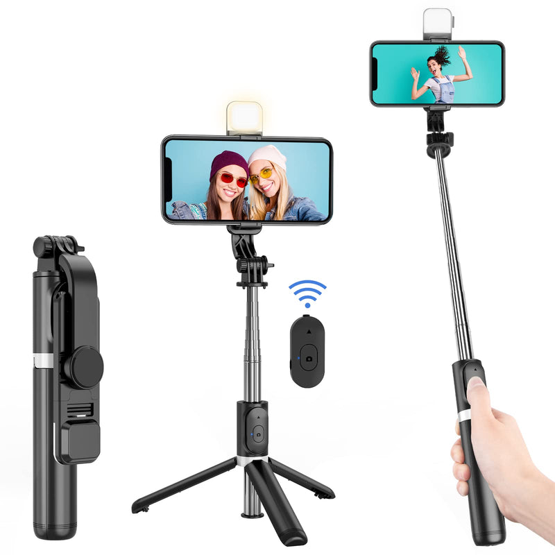 Aureday Selfie Stick with Wireless Bluetooth Remote, Portable 41 Inch Gopro Selfie Stick Tripod with Light, Compatible with iPhone 14/13 Pro/12/11 Pro/Max/XS/XR/X/8/7 and Android Smartphones