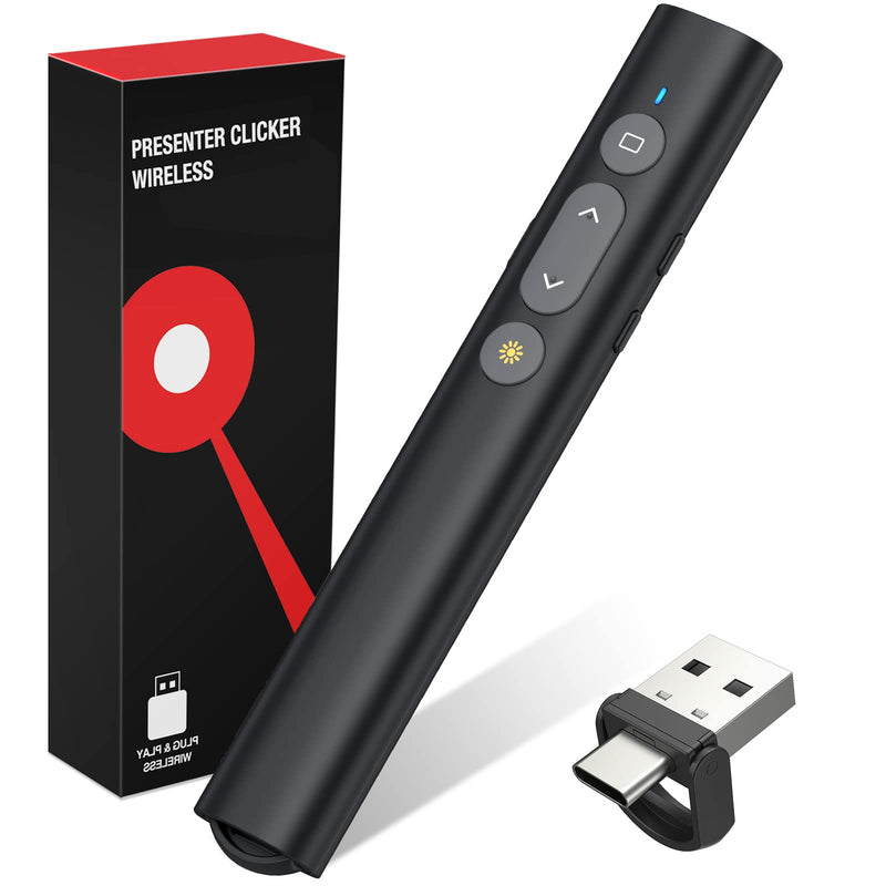 [AUSTRALIA] - 2 in 1 USB Type C Presentation Clicker with Laser Pointer, Wireless Presenter for PowerPoint Presentation PPT Clicker, 2.4GHz Presenter Remote Slide Advancer with Bright Red Laser Pointer X140 Red-2in1 USB C 