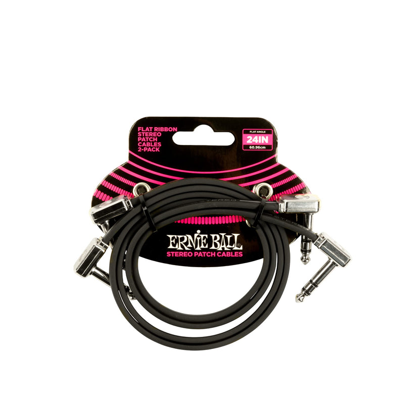 Ernie Ball Flat Ribbon Stereo Patch Cable 2-Pack, 24 in Black (P06406) 24 inch