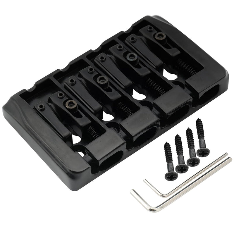 Musiclily Pro 19mm Locking Saddles Hard Zinc 4-String Bass Bridge, Black