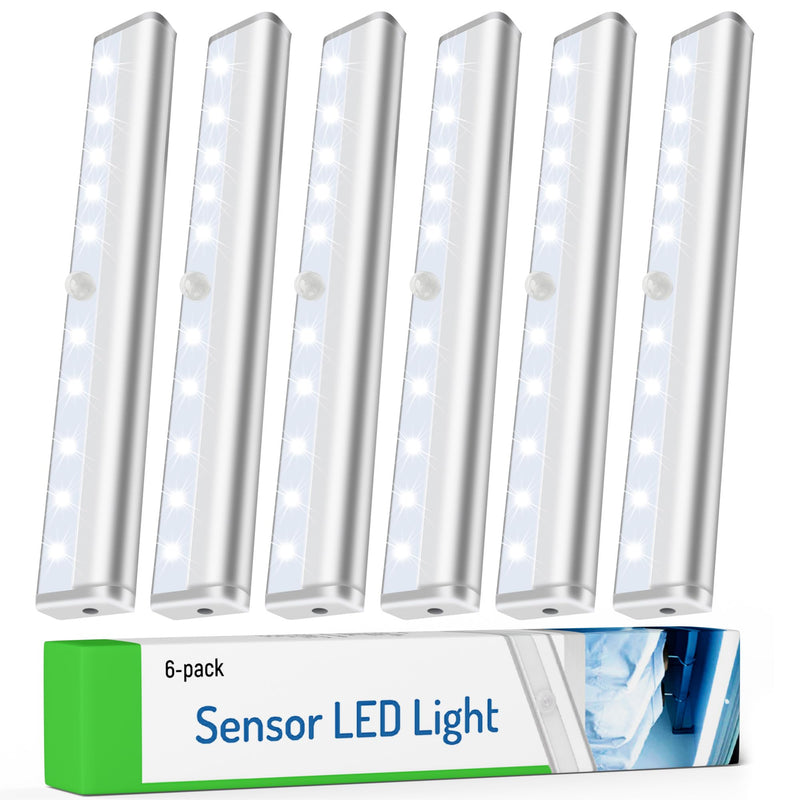 [AUSTRALIA] - Molrebe Motion Sensor LED Lights, 6 Pack Battery Operated 10 LED Motion Closet Light, Stick-On Anywhere Magnetic Night Light Bar for Closet Under Cabinet Kitchen Hallway Stairway Vanity Wardrobe White 