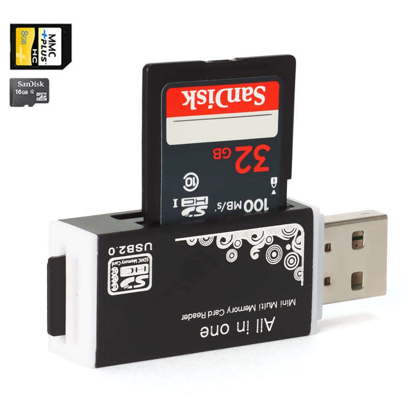 USB SD Card Reader for PC, Micro SD Card to USB Adapter, Card Reader for Camera Memory Card Reader, Wansurs 5 in 1 Card Reader for Laptop (Black) Black