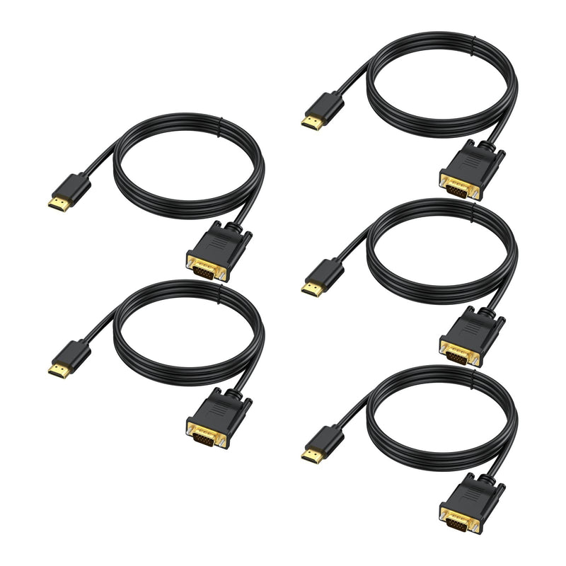 6FT HDMI to VGA Cable 5-Pack,1080P HD | HDMI to VGA Cord (Male to Male)Video Cable for Computer, Desktop, Laptop, PC, Monitor, Projector, HDTV (NOT Bidirectional) 6 Feet 5Pack
