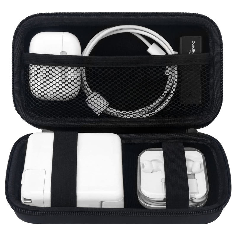 Elonbo Hard Electronics Accessories Travel Case Bag for MacBook Air Pro Charger iPhone 13 / 13 Pro Charger USB Hub, Extra Mesh Pocket Fits Charging Cable Cord Power Adapter Hard Drive, Black+ Black