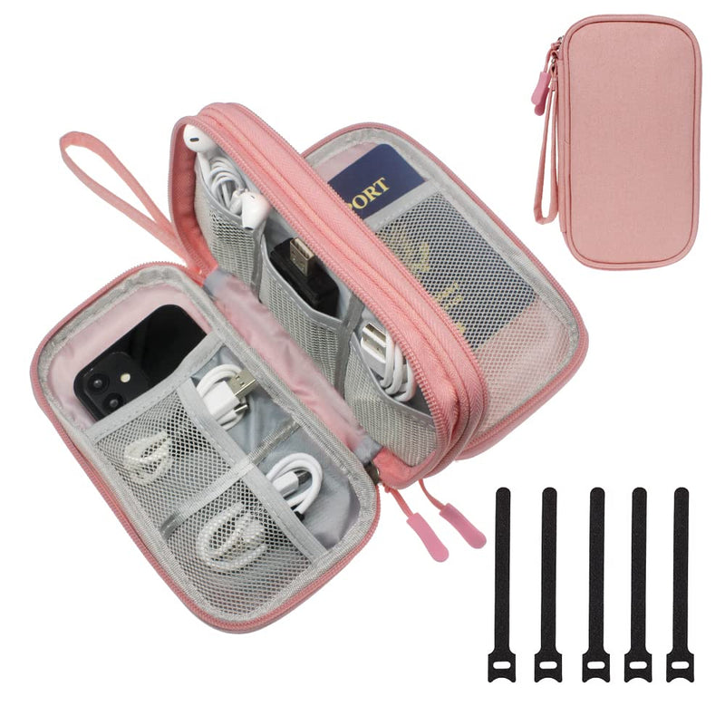 DDgro Electronics Organizer for Woman Travel Hard Drive Cables Cords Powerbank Packing Case Tech Accessories Pouch (Small, Pink) Small