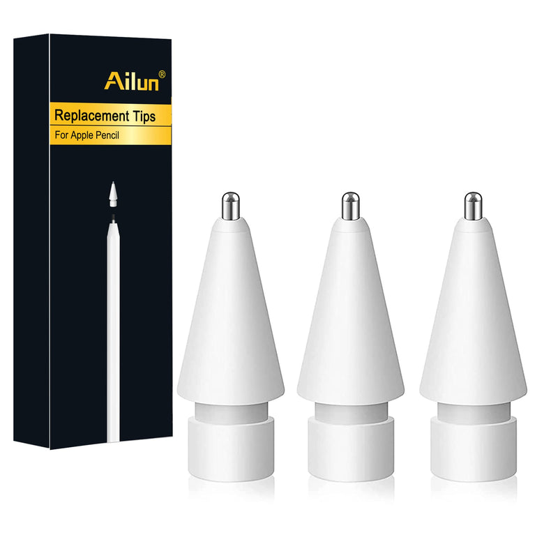 Ailun 3 Pack Apple Pencil Tips Replacement, Compatible with Apple Pencil 1st Gen and 2nd Gen, Penlike Metal Wear-Resistant Pen Needle Tip, Fine Point Precise Control White