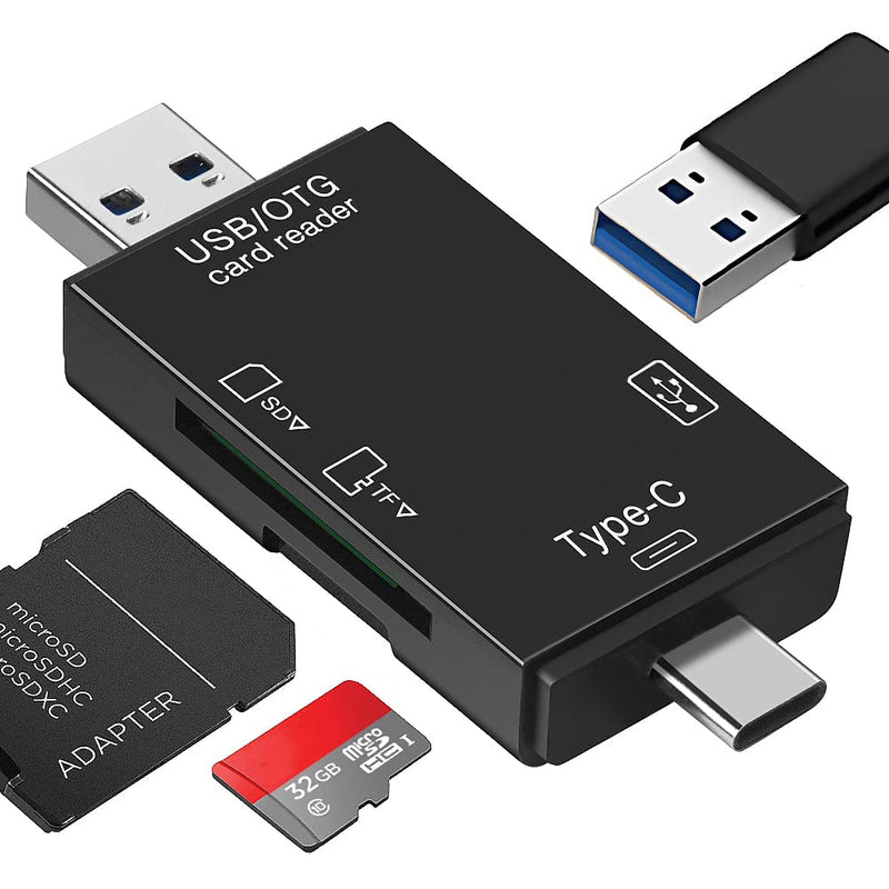 SD/Micro SD Memory Card Reader, BorlterClamp 6 in 1 USB C SD/TF Card Reader MicroUSB OTG Card Reader Compatible with PC, Laptop, MacBook, Smartphone (Black)