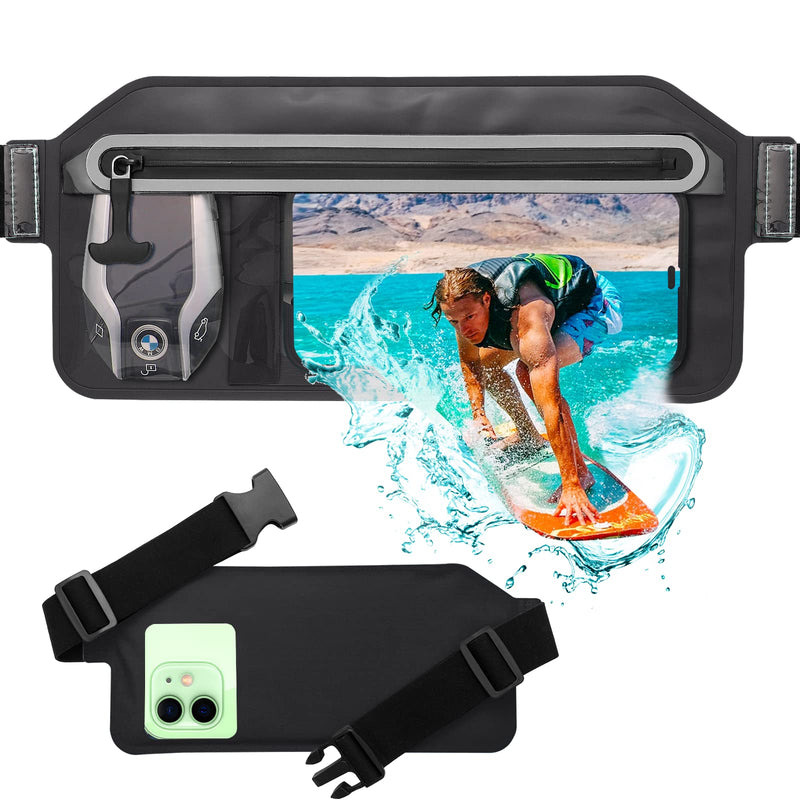Waterproof Phone Pouch,IPX8 Waterproof Phone Case with Adjustable Waist Strap,Compatible with iPhone Whole Series Galaxy Whole Series up to 7",Waist Bag for Beach, Boating,Swim,Black Black