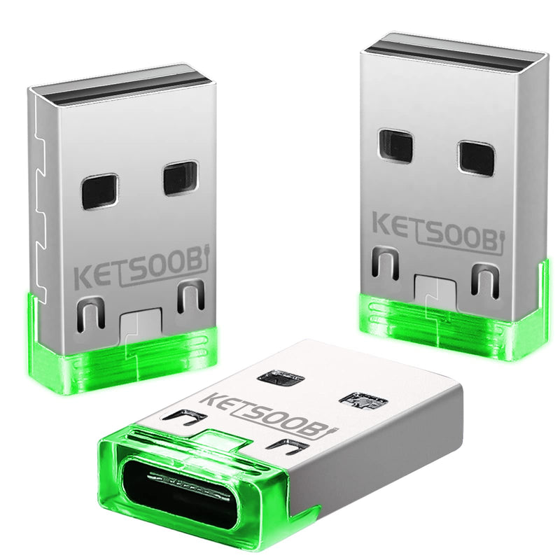 USB C to USB Adapter 3 Pack USB C Female to USB A Male with Green LED Indicator Type C to USB Converter Compatible with iPhone 13 12 11 Pro Max SE Samsung Galaxy S22 S21 Google Pixel (Green)