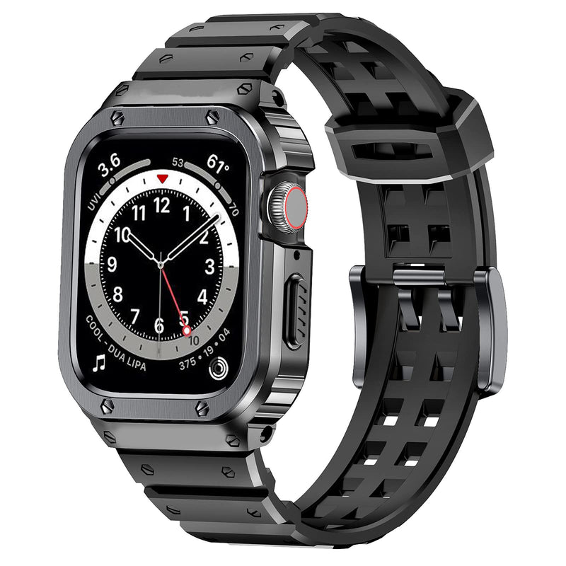 SUPLINK Stainless Steel Case and Band Compatible for Apple Watch 44mm, Metal Rugged Protective Cover and TPU Band for Apple Watch Series 6/SE/5/4 - Men (Space Grey)