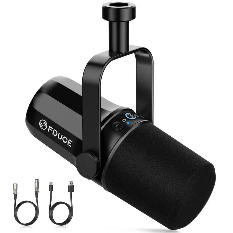 FDUCE SL40 USB/XLR Dynamic Microphone for Podcasting, Gaming, Live Streaming and Recording, Built-in Headphone Output, LED Mute Button, All Metal, Voice Isolation Technology