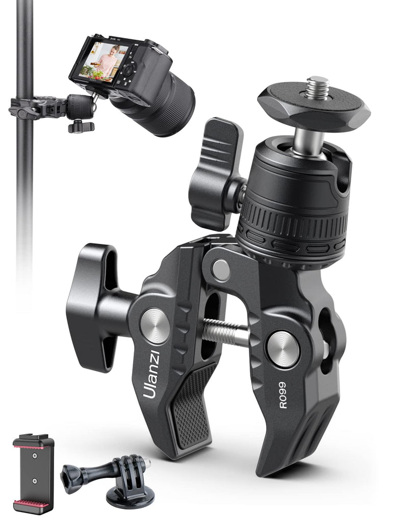 [AUSTRALIA] - ULANZI R099 Super Clamp Camera Mount - Heavy Duty 3.3lb Load Metal Clamp with 360° Ball Head for Action Cameras (GoPro/Insta360/DJI), DSLR, Bike/Motorcycle Handlebar, Pole/Tube Mount Accessories 