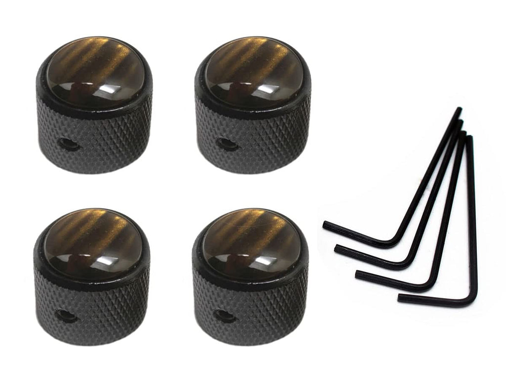 4pcs Amber Top Guitar Dome Knob Volume Tone Control Knobs for Electric Guitar Bass (Black)