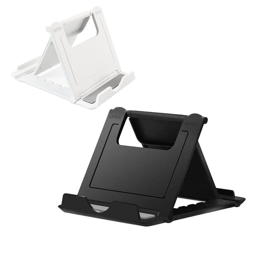 2 Pack Portable Cell Phone Stand Holder for Desk, Foldable Pocket-Sized Mount, Universal Adjustable Desktop Mobile Phone Kickstand Compatible with iPhone IPads Kindle Android Black & White 2 Pack