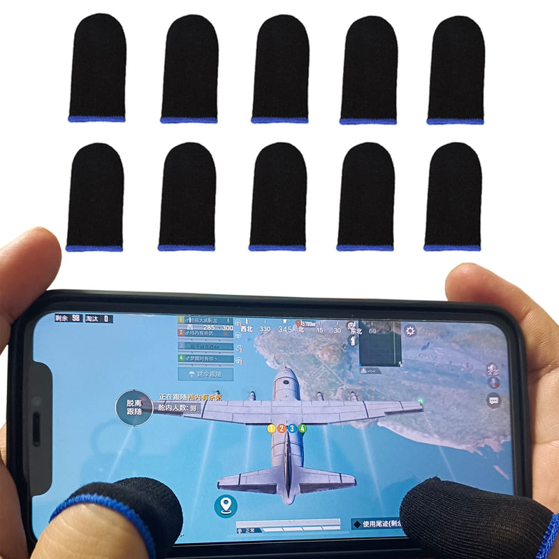 10pcs PUBG Finger Sleeves for Gaming, Breathable Pro Gaming Finger Gloves, Anti-Sweat Thumb Sleeves for Mobile Gaming, Touch Screen Finger Sleeves (Blue)