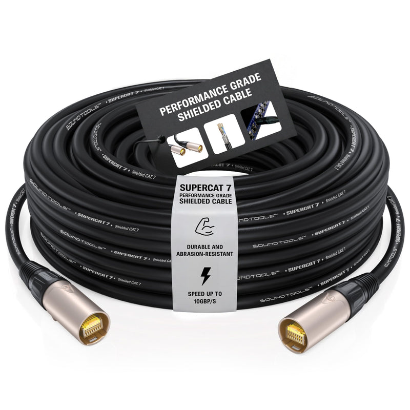 SuperCAT 7 Shielded EtherCON Cable (3 feet, Black) | Flexible Polyurethane Jacket, Neutrik Connectors, 10Gbps Speed, CAT7 Standard 3 feet