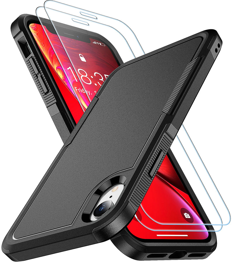 SPIDERCASE for iPhone XR Case, [10 FT Military Grade Drop Protection] [Non-Slip] [2 pcs Tempered Glass Screen Protector] Shockproof Airbag Cushion Protective Case for iPhone XR 6.1” (Black) Black