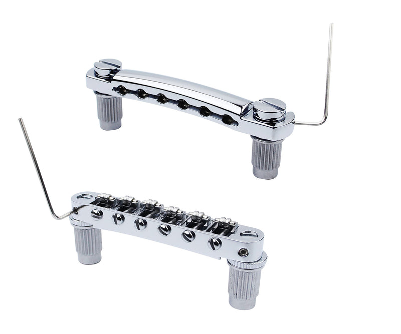 Guyker Guitar Tune-O-Matic Bridge and Stop Bar Tailpiece Combo Replacement Compatible with LP SG EPI 6 String Electric Guitar(GS001 + GM005, chrome) Chrome (Bridge + Tailpiece)