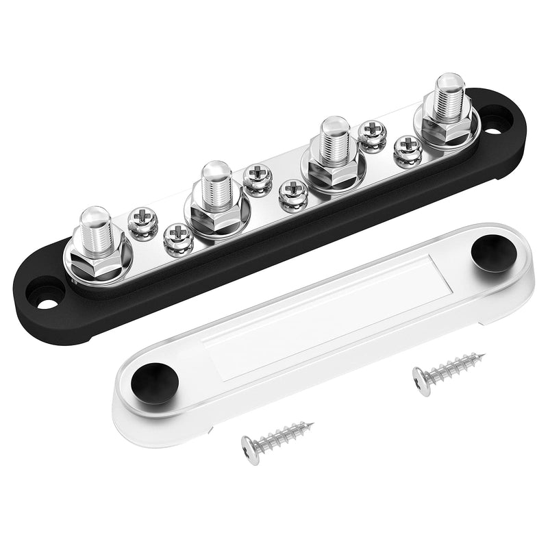 DAIERTEK Negative Bus Bar 12V Marine 4 x 5/16" (M8) Terminal Studs 6 x M4 (#8) Terminal Screws Gound Bus Bar Black Negative Power Distribution Block for Automotive Boat Solar System