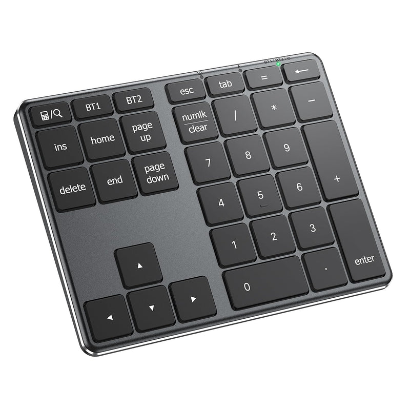 iClever Bluetooth Number Pad for Laptop, Aluminum Wireless Numeric Keypad | 2-Device Switching, Quiet Typing, USB-C Charging, 34-Key Portable Numpad for MacBook, iMac, Laptop, PC, Surface, Data Entry Grey & Black