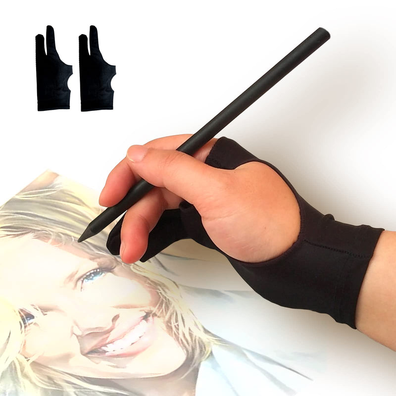 Drawing Glove, 3-Layer Palm Rejection Digital Art Glove for Graphic Tablet, Artist Gloves with Two Fingers for iPad, Paper Sketching, Smudge Guard (2 PCS, Lager)