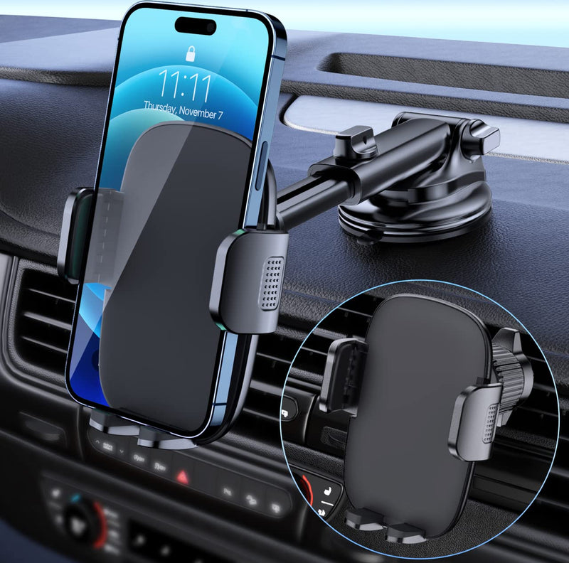 Qifutan Car Phone Holder Mount Phone Mount for Car Windshield Dashboard Air Vent Universal Hands Free Automobile Cell Phone Holder Fit iPhone Black