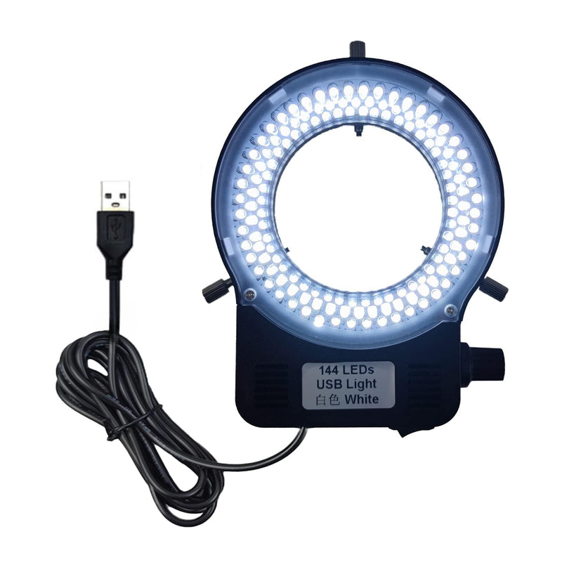 USB LED Ring Light Illuminator, 144 64 LED White Adjustable Lamp for Industry Monocular Binocular Trinocular Stereo Video Lens Microscope & Camera (USB 144 LEDs)… 144 LED