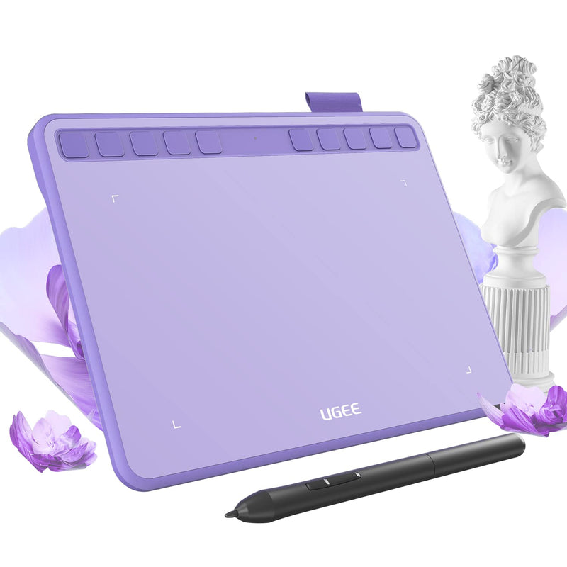 Ugee Drawing Tablet 6.5x4 Inches Computer Graphics Tablets with 10 Hot Keys，Digital Tablet Battery-Free Stylus 8192 Pressure Sensitivity 60°Tilt Function Drawing Pad for PC,Mac,Windows,Android-Purple S640-Purple