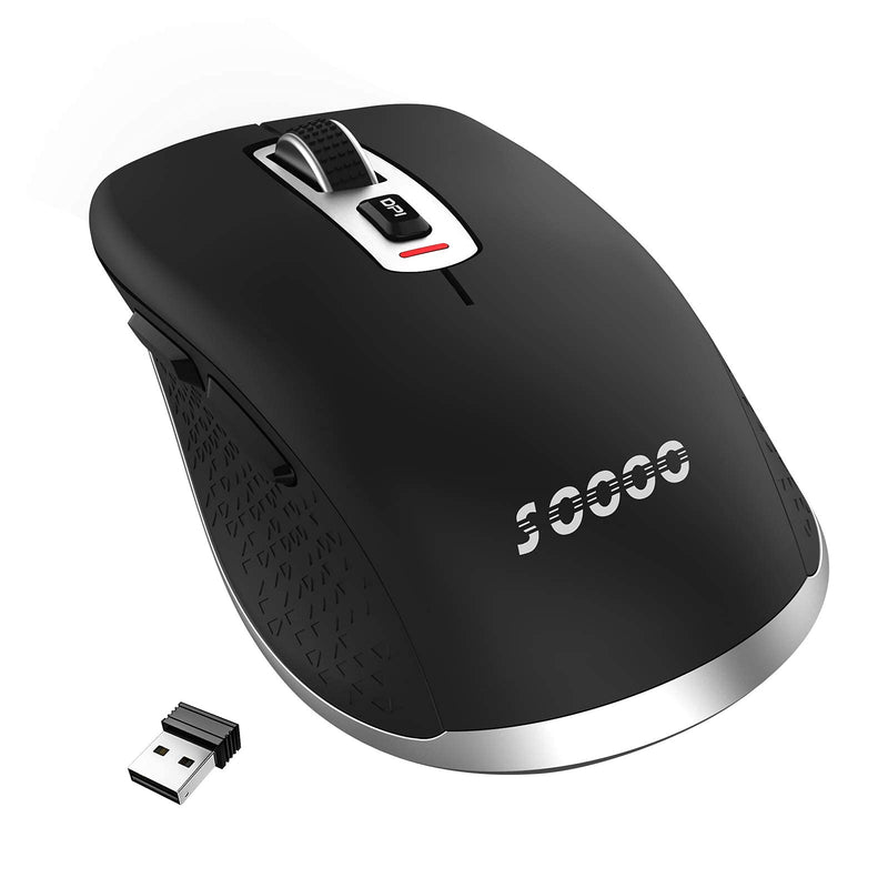 Wireless Mouse 2.4G Noise-Free Cordless Mouse 5 Adjustable DPI (up to 2400) 6 Buttons Portable Computer Silent Mouse with USB Nano Receiver, Suitable for Laptops Computers Macs Laptops (Black) 1 Park Black