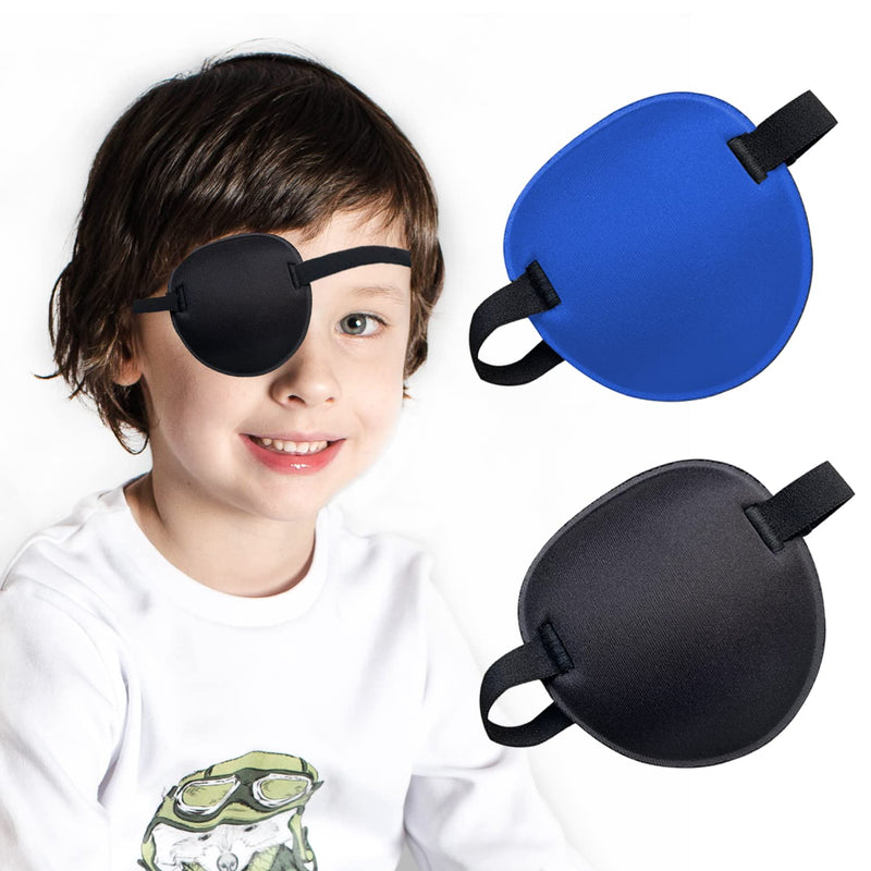 2PCS Eye Patch, Medical Eye Patches for Adults, Adjustable 3D Eye Patch, Soft Amblyopia Lazy Eye Patches for Left or Right Eyes, for Adults and Kids (Black, Blue) Black & Blue