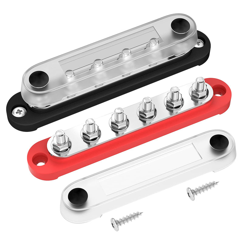 DaierTek Marine Bus Bar 12V 6 x 1/4" (M6) Terminal Studs 12 Volt Bus Bar Power Distribution Block with Cover Max 300V AC 48V DC Positive & Negative Battery Terminal Block for Automotive Car Boat 150A-M6