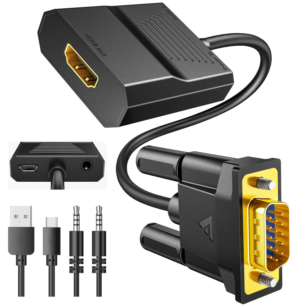 FOINNEX VGA to HDMI Adapter, Only from Computer/Laptop VGA Source to HDMI TV/Monitor, 1080P Male VGA to Female HDMI Converter Adaptador for Desktop Laptop Projector to Monitor HDTV, 0.33FT 0.33FT/0.1M VGA to HDMI Adapter