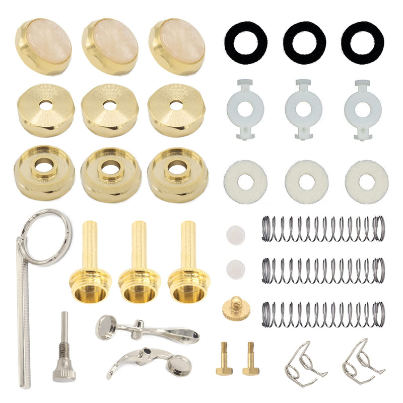 Trumpet Repair Kit, Trumpet Repair Replacement Parts, Gold Trumpet Valve Cap Buttons Trumpet Valve Spring Screw Parts for Daily Repair of Wind Instrument