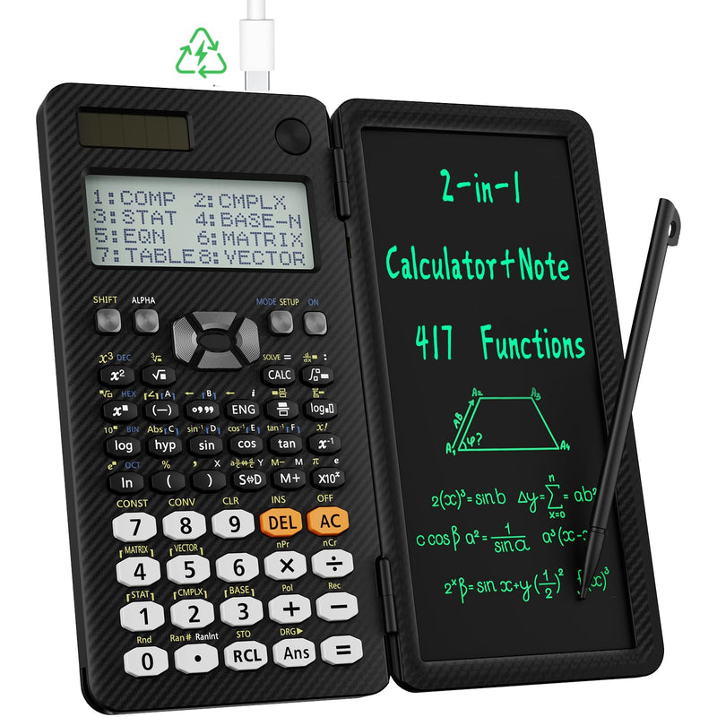 ROATEE Scientific Calculator for Student 991ES with Notepad School Supplies | 4-Line Display Calculator with LCD Writing Tablet, Battery Rechargeable Power Calculator Back to High College School Supplies Black