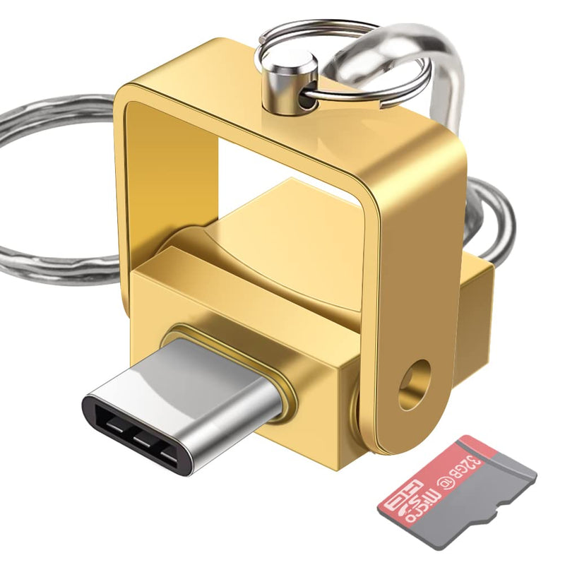 Micro SD Card Reader, BorlterClamp USB C SD Card Reader, USB C to Micro SD/TF Memory Card Reader Adapter, Compatible with MacBook, Laptops, Galaxy Phones and More (Gold)