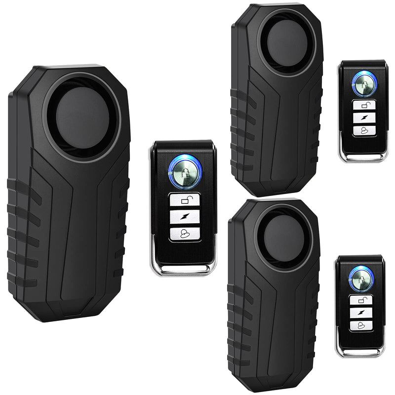 Vibration Sensing Bike Alarm with Remote 3 Pack, 113db Loud Bicycle Alarm System Anti Theft, Wireless Motorcycle Alarm for Electric Bike Tricycle Mobility Scooter Vehicles Ebike for Cycling Security