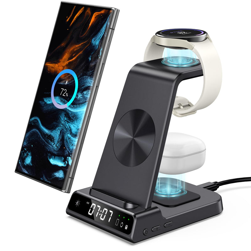 Wireless Charger for Samsung Devices, 4 in 1 Wireless Charging Station for Galaxy S24 Ultra/S24/S24+/S23 Ultra/Z Fold5/Z Flip, Watch Charger for Galaxy Watch 6/6 Classic/5/5 Pro/4,for Galaxy Buds2 Pro Black