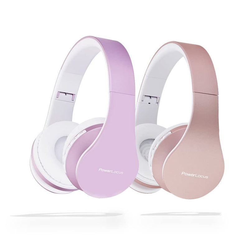 PowerLocus Rose Gold Bluetooth Headphones with White/Purple Bluetooth Headphones