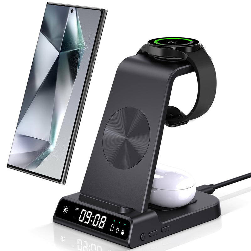 Wireless Charger for Samsung, 3 in 1 Wireless Charging Station for Samsung Galaxy S24 Ultra/S23 Ultra/S22/S21/Note 20/Z Flip 5/Fold 5, Charger for Samsung Galaxy Watch 6/5/4, Galaxy Buds 2/Pro/+ Black