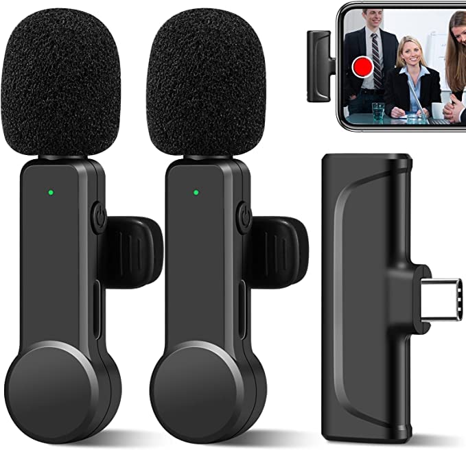 2Pcs Wireless Lavalier Microphone for Android phone, USB-C Clip On Microphone, Plug-Play Type-c Wireless Lapel Mic for Video Recording, TikTok, Facebook, YouTube, Vloggers, Auto-Sync Noise Reduction