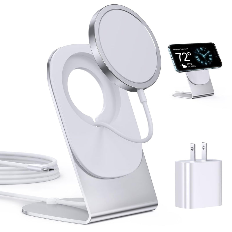 Magnetic Wireless Charger Mag-Safe Charger for iPhone 15/14/13/12 Series Convertible Magnet Wireless Charging Stand/Pad with 20W Adapter 5ft Cable for iPhone and AirPods 2/3/Pro 2/Pro White Mag-safe Charger