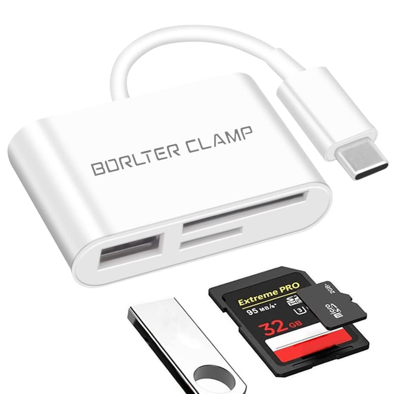 SD Card Reader, BorlterClamp USB C SD Card Reader, Micro SD TF Card Reader, USB C to SD Memory Card Reader Adapter, Compatible with MacBook, Laptops, Galaxy Phones and More