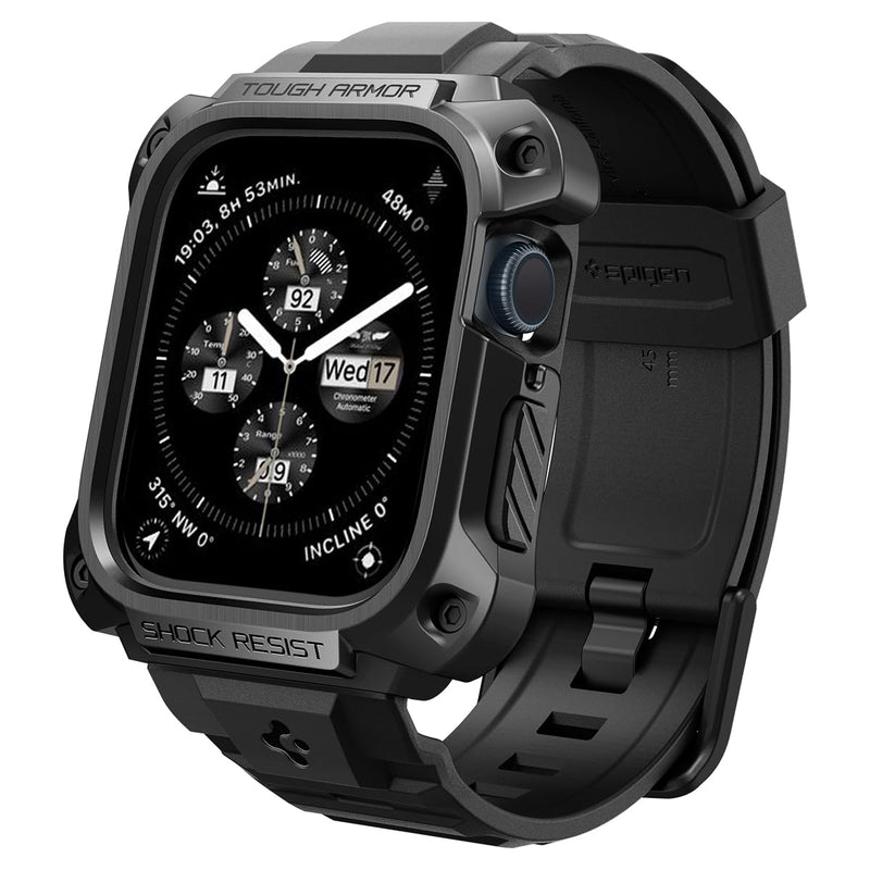 Spigen for Apple Watch Series 9/8/7 45mm Band with Case | Tough Armor Pro Metal Durable Metal Protective Cover Strap with Secure Fit Black