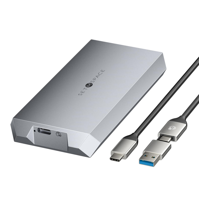 NVME Enclosure 40 Gbps ['Tough Guy' Quality] M.2 Enclosure Compatible with Thunderbolt 3/4&USB4, Screw Fixed Solid Aluminium Alloy SETMSPACE SSD Enclosure with USBC/A Cable for M-Key PCIe NVME 2280
