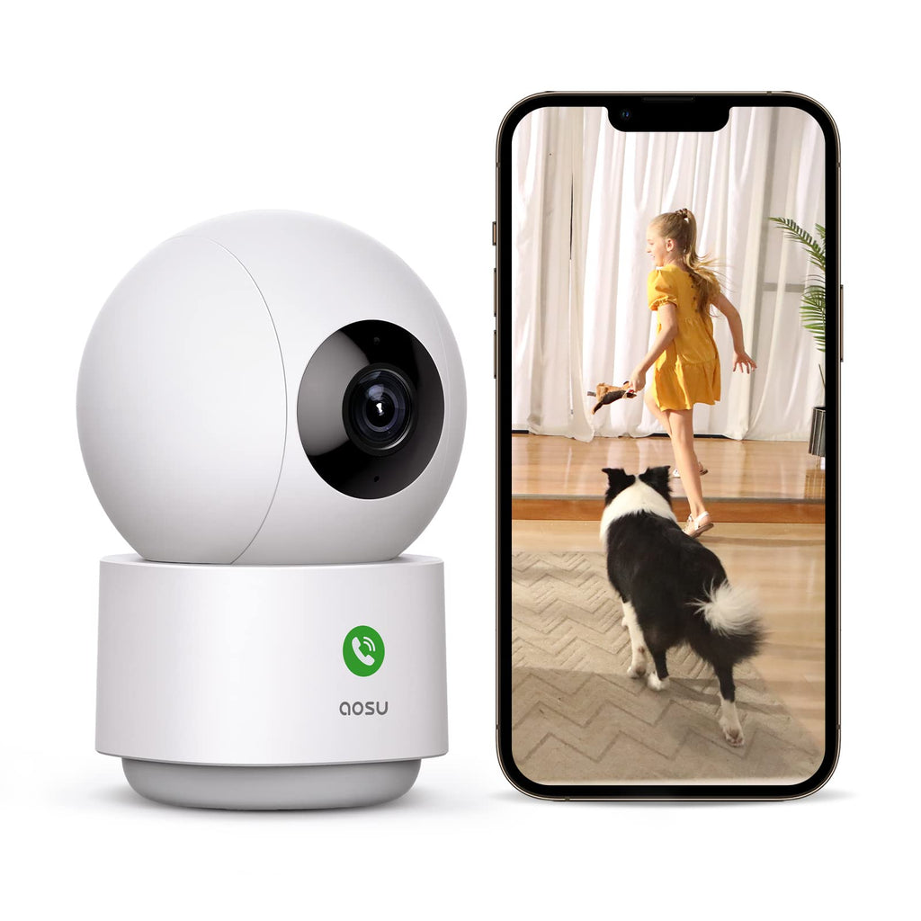 2K Security Camera Indoor, Baby Monitor Pet Camera 360-Degree for Home Security,Camera with 5/2.4 GHz Wi-Fi Router, One-Touch Call, Smart Motion Tracking, IR Night Vision, Compatible with Alexa 3MP-1Pack
