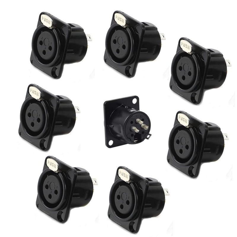 XLR Female Jack 3 Pin Panel Mount Jacks, XLR Female Socket Audio Speaker Microphone Connector 8Pcs,Black Metal Housing.