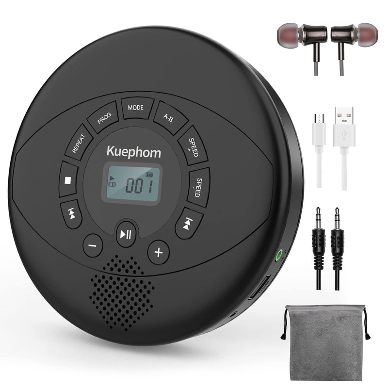 CD player portable,Discman rechargeable,Walkman CD player with speaker,Portable cd player with headphones,CD-R,MP3 USB playable,Anti skip CD playing for car,suitable for personal or multi-users,Black Black